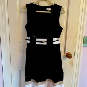 Adorable Black Belted Calvin Klein Fit & Flare Dress w/Bottom Stripes